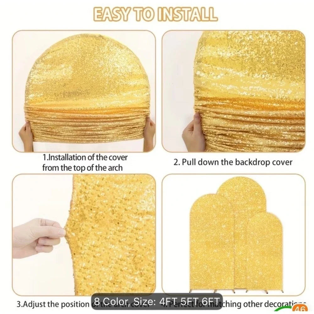3 Unbranded Arch Backdrop Cover NEW 4,5,6FT Gold Good Sequin Spandex Chiara Wall